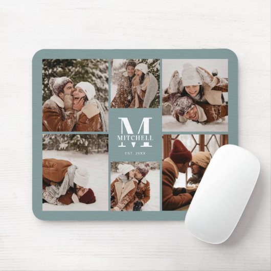 Moderne fotocollage gepersonaliseerde monogram gro muismat (Met muis)