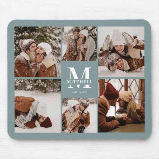 Moderne fotocollage gepersonaliseerde monogram gro muismat (Voorkant)