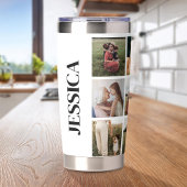 Moderne fotocollage gepersonaliseerde naam geïsoleerde drinkbeker