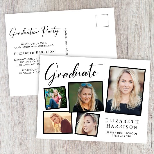 Moderne fotocollage Graduation Party Uitnodiging Briefkaart
