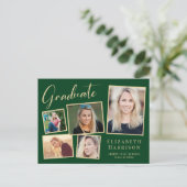 Moderne Fotocollage Groen Goud Afstudeerfeest Uitnodiging Briefkaart (Staand voorkant)