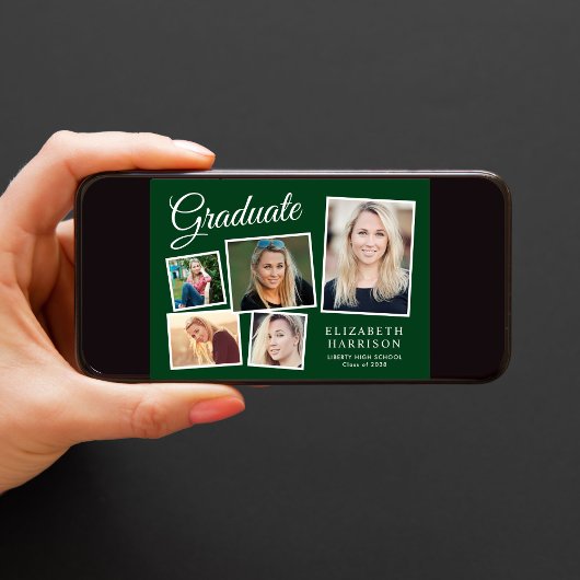 Moderne fotocollage groene afstudeerfeest kaart