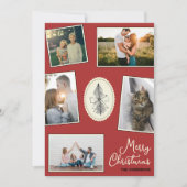 Moderne Fotocollage Hand getrokken boom rood Feestdagenkaart (Voorkant)