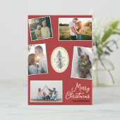 Moderne Fotocollage Hand getrokken boom rood Feestdagenkaart (Staand voorkant)