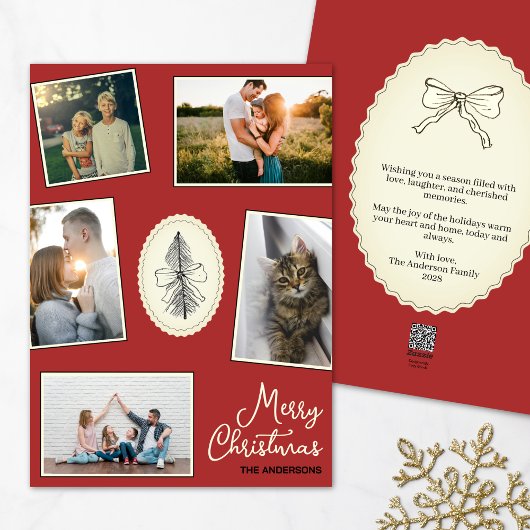 Moderne Fotocollage Hand getrokken boom rood Feestdagenkaart