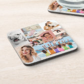 Moderne fotocollage Happy birthday Schattige Bier Onderzetter (Linkerzijde)