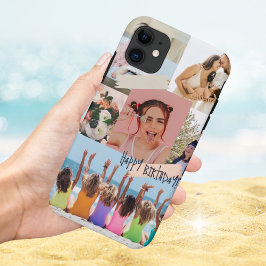 Moderne fotocollage Happy birthday Schattige Case-Mate iPhone Case