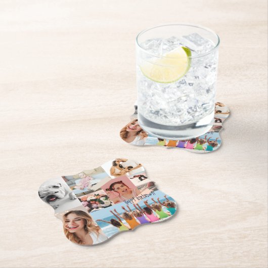 Moderne fotocollage Happy birthday Schattige Kartonnen Onderzetters (Insitu)