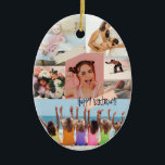 Moderne fotocollage Happy birthday Schattige Keramisch Ornament<br><div class="desc">Gelukkige verjaardag Het moderne ontwerp van de fotocollage is het perfecte verjaardagscadeau voor uw zoon of dochter. Kies gewoon je favoriete foto's,  pas het bericht en voila aan.</div>