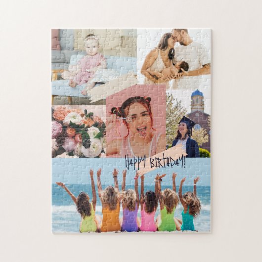 Moderne fotocollage Happy birthday Schattige Legpuzzel (Verticaal)