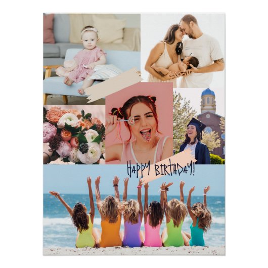 Moderne fotocollage Happy birthday Schattige Perfect Poster (Voorkant)