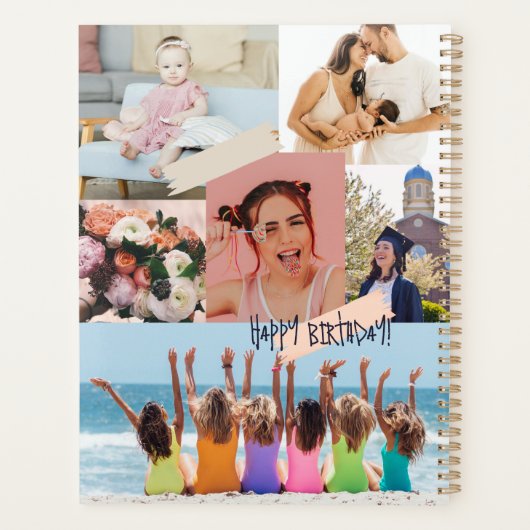 Moderne fotocollage Happy birthday Schattige Planner (Achterkant)