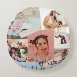 Moderne fotocollage Happy birthday Schattige Rond Kussen
