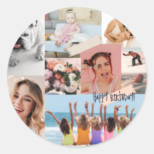 Moderne fotocollage Happy birthday Schattige Ronde Sticker