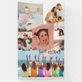 Moderne fotocollage Happy birthday Schattige Spandoek