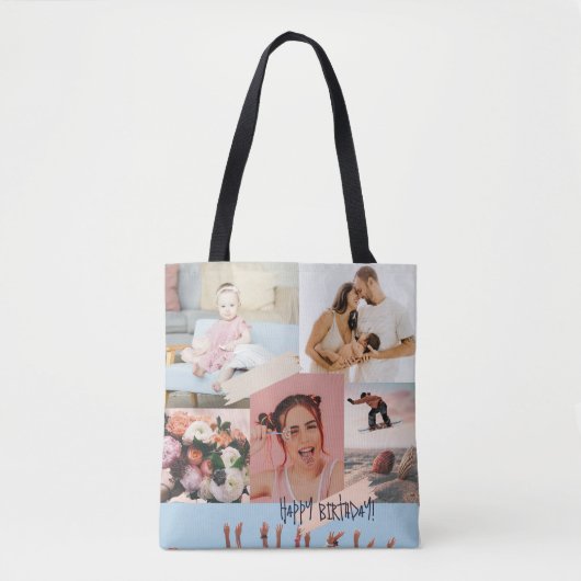 Moderne fotocollage Happy birthday Schattige Tote Bag (Voorkant)