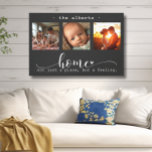 Moderne fotocollage huis niet alleen een plek canvas afdruk<br><div class="desc">Deze prachtige canvaswandkunst beschikt over een prachtige fotocollage van drie lijsten met gekoesterde herinneringen, versierd met de oprechte boodschap: "Home, Not Just a Place, But a Feeling." Het elegante zwart-wit ontwerp, gecombineerd met een prachtig script en gedrukte typografie, creëer is een verfijnd en duurzaam stuk dat elke interieurstijl zal aanvullen....</div>