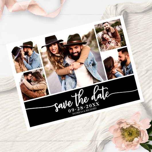Moderne Fotocollage Huwelijk Save The Date Briefkaart