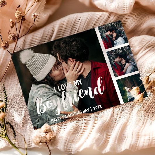 Moderne fotocollage Ik hou van mijn vriend Feestdagenkaart