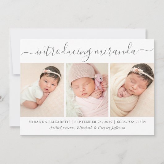 Moderne fotocollage introduceert Baby geboorte Aankondiging (Voorkant)