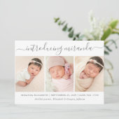 Moderne fotocollage introduceert Baby geboorte Aankondiging (Staand voorkant)