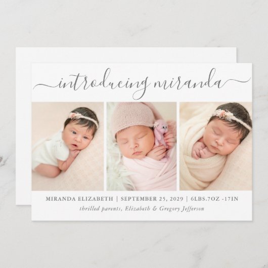 Moderne fotocollage introduceert Baby geboorte Aankondiging (Voorkant / Achterkant)