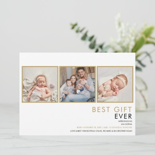 Moderne fotocollage Kerstmis geboorte aankondiging (Staand voorkant)