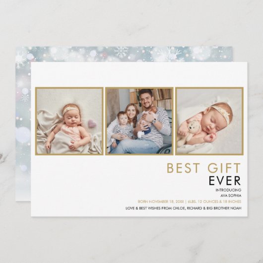 Moderne fotocollage Kerstmis geboorte aankondiging (Voorkant / Achterkant)