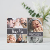 Moderne fotocollage krijtbord Baby shower Bedankkaart (Staand voorkant)