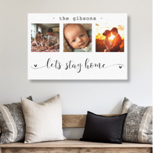 Moderne fotocollage Laten we thuis blijven Canvas Afdruk