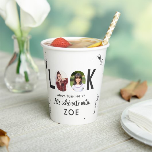 Moderne Fotocollage Leuke Hand-getrokken Verjaarda Papieren Bekers (Insitu)