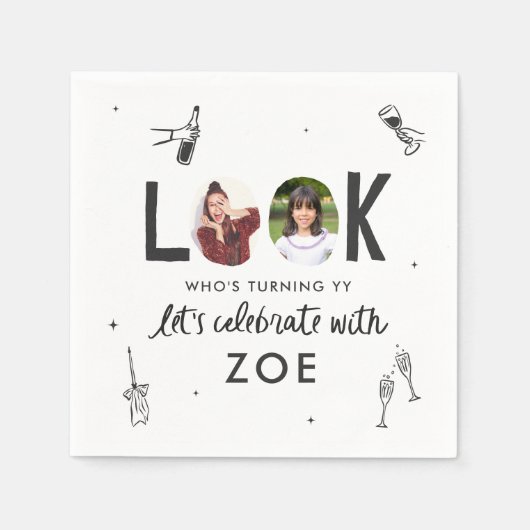 Moderne Fotocollage Leuke Hand-getrokken Verjaarda Servet (Voorkant)