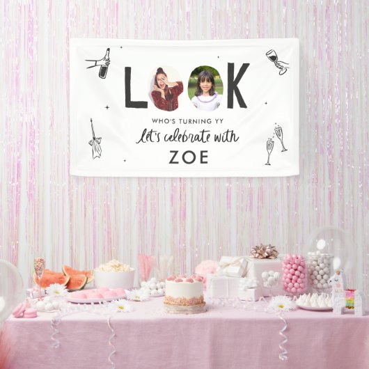 Moderne Fotocollage Leuke Hand-getrokken Verjaarda Spandoek (Feest)