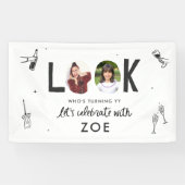 Moderne Fotocollage Leuke Hand-getrokken Verjaarda Spandoek (Horizontaal)