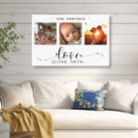 Moderne fotocollage liefde groeit hier canvas afdruk<br><div class="desc">Deze prachtige canvaswandkunst beschikt over een prachtige fotocollage van drie lijsten met gekoesterde herinneringen, versierd met de oprechte boodschap: "Love Grows Here." Het elegante zwart-wit ontwerp, gecombineerd met een prachtig script en gedrukte typografie, creëer is een verfijnd en duurzaam stuk dat elke interieurstijl zal aanvullen. Personaliseer het met uw familienaam....</div>