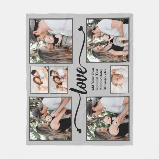 Moderne Fotocollage Liefde Hart Aangepaste Tekstkl Fleece Deken (Voorkant)