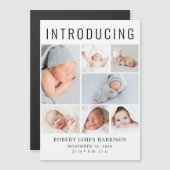 Moderne fotocollage Magnetische geboorte aankondig Uitnodiging (Voorkant / Achterkant)