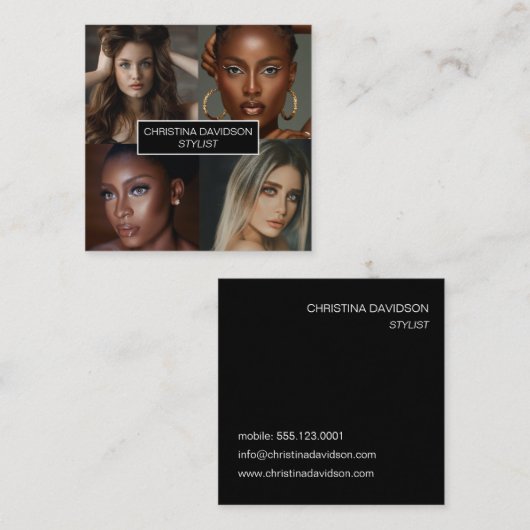 Moderne fotocollage Makeup kunstenaar stylist Squa Vierkante Visitekaartje (Voorkant / Achterkant)