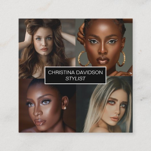 Moderne fotocollage Makeup kunstenaar stylist Squa Vierkante Visitekaartje (Voorkant)
