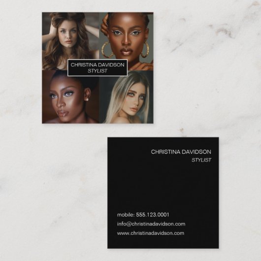 Moderne fotocollage Makeup kunstenaar stylist Squa Vierkante Visitekaartje (Voorkant / Achterkant)