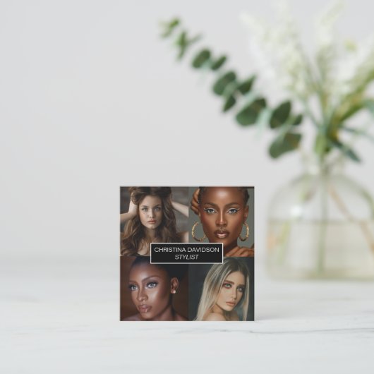 Moderne fotocollage Makeup kunstenaar stylist Squa Vierkante Visitekaartje (Staand voorkant)
