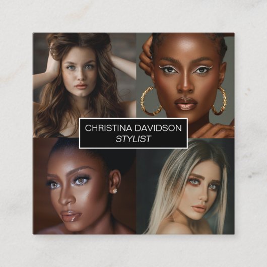 Moderne fotocollage Makeup kunstenaar stylist Squa Vierkante Visitekaartje (Voorkant)