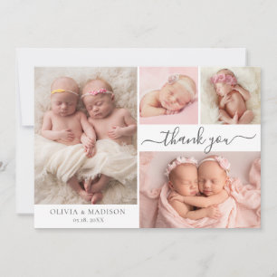 Moderne Fotocollage Meisjes Tweeling Baby Bedankt