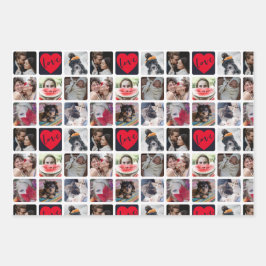Moderne fotocollage met hartpatroon inpakpapier vel
