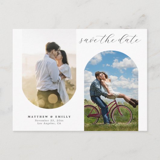 Moderne Fotocollage Minimale bruiloft Save the Dat Briefkaart (Voorkant)