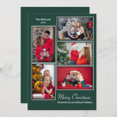 Moderne fotocollage minimale groene kerst feestdagenkaart (Voorkant / Achterkant)