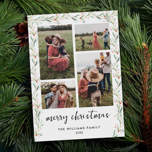Moderne Fotocollage Minimale Kerstmis Botanische Feestdagenkaart