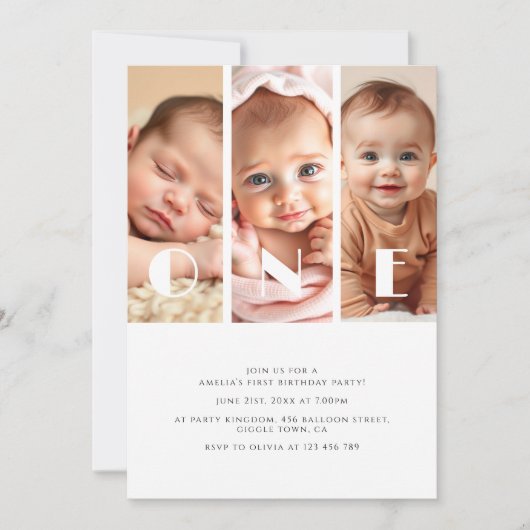 Moderne fotocollage minimalistisch 1e verjaardagsf kaart (Voorkant)