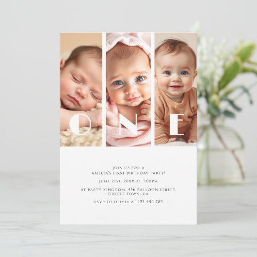 Moderne fotocollage minimalistisch 1e verjaardagsf kaart (Staand voorkant)