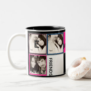 Moderne Fotocollage Mok Monogram Roze Zwart